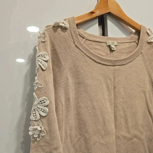 J. Crew beige 3/4 sleeve embellished blouse - Picture 3 of 6